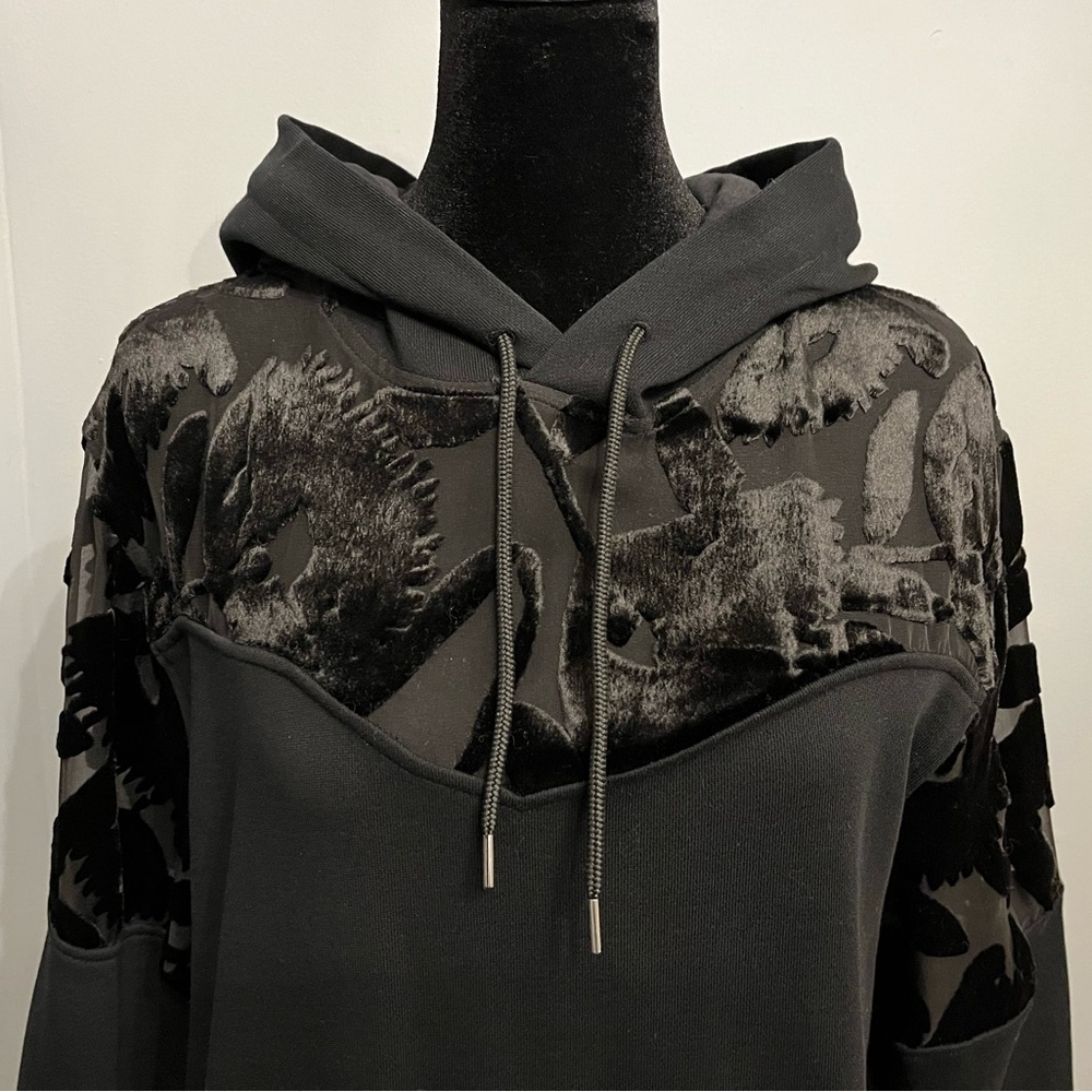 BNWOT Alexander McQueen McQ Black Hoodie Dress with Burnout Velvet Details, szXS - Picture 4 of 8